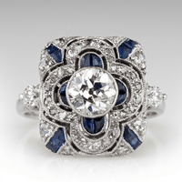 Vela™ - Anello vintage in argento con diamante e zaffiro