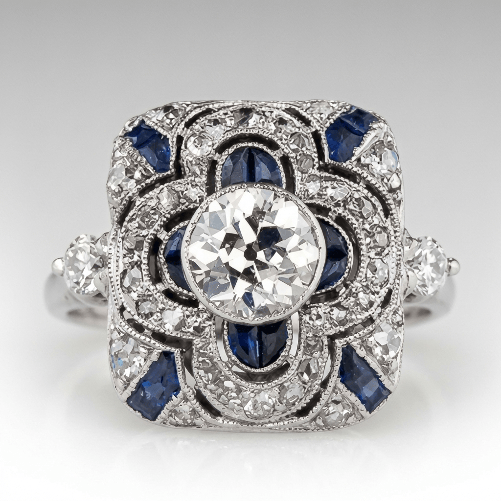 Vela™ - Anello vintage in argento con diamante e zaffiro