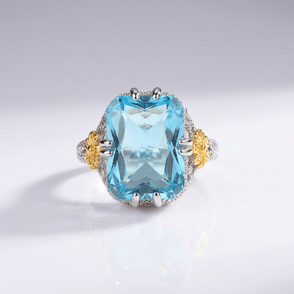 Avel™ - Anello Retrò in Oro con Acquamarina