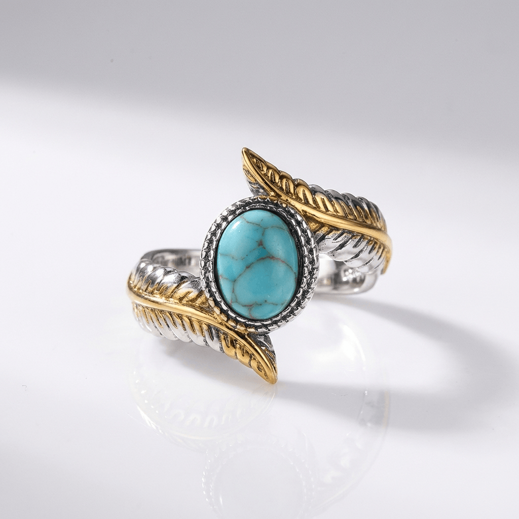 Loria™ - Anello Bohemiano in Argento e Oro con Turchese