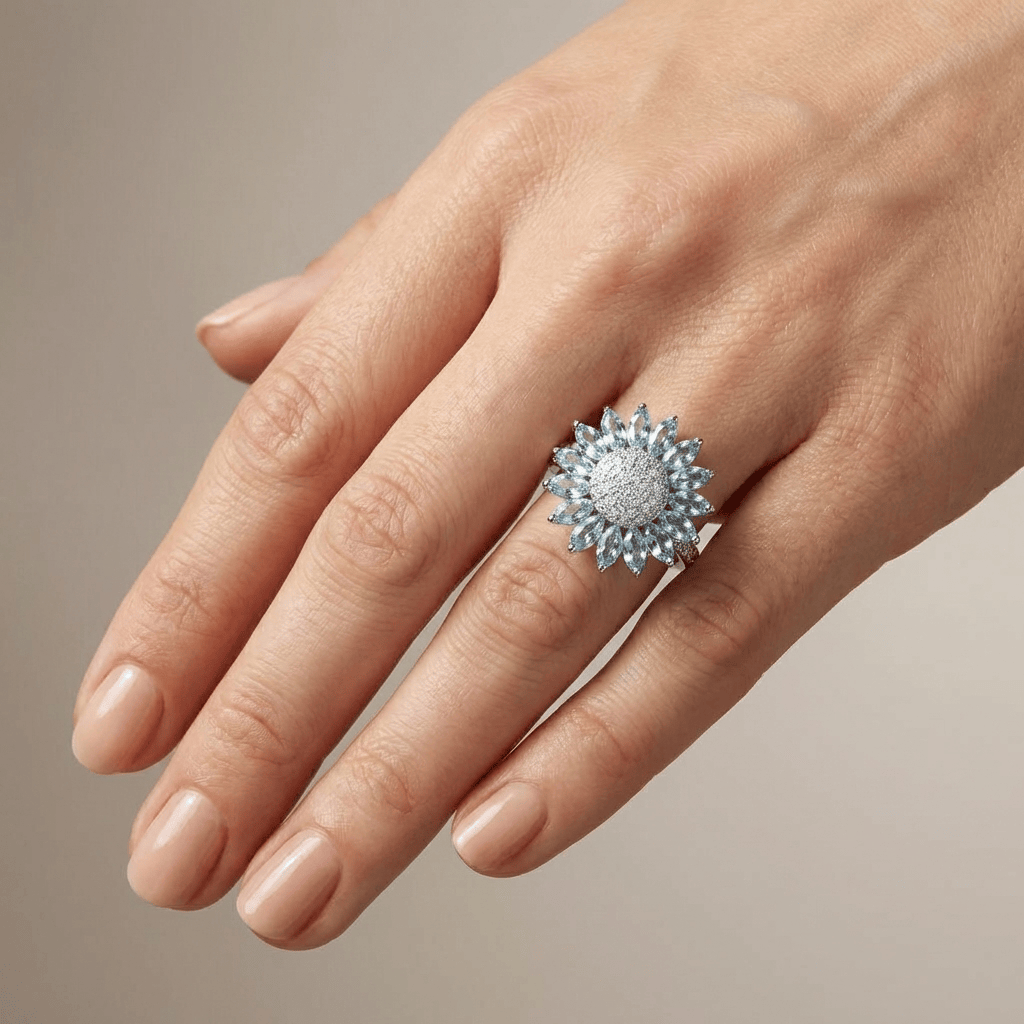 Elaro™ - Anello a Fiore in Argento con Topazio Blu