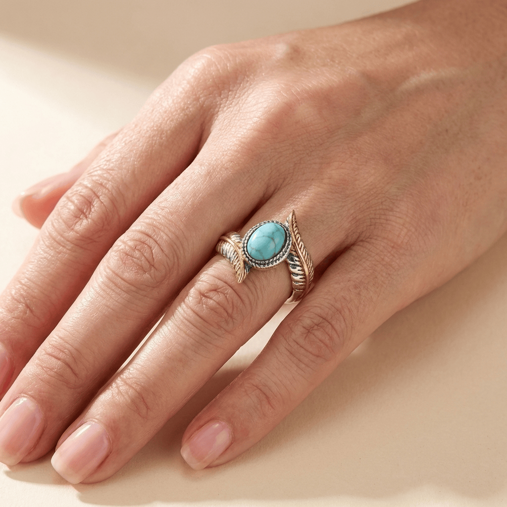 Loria™ - Anello Bohemiano in Argento e Oro con Turchese