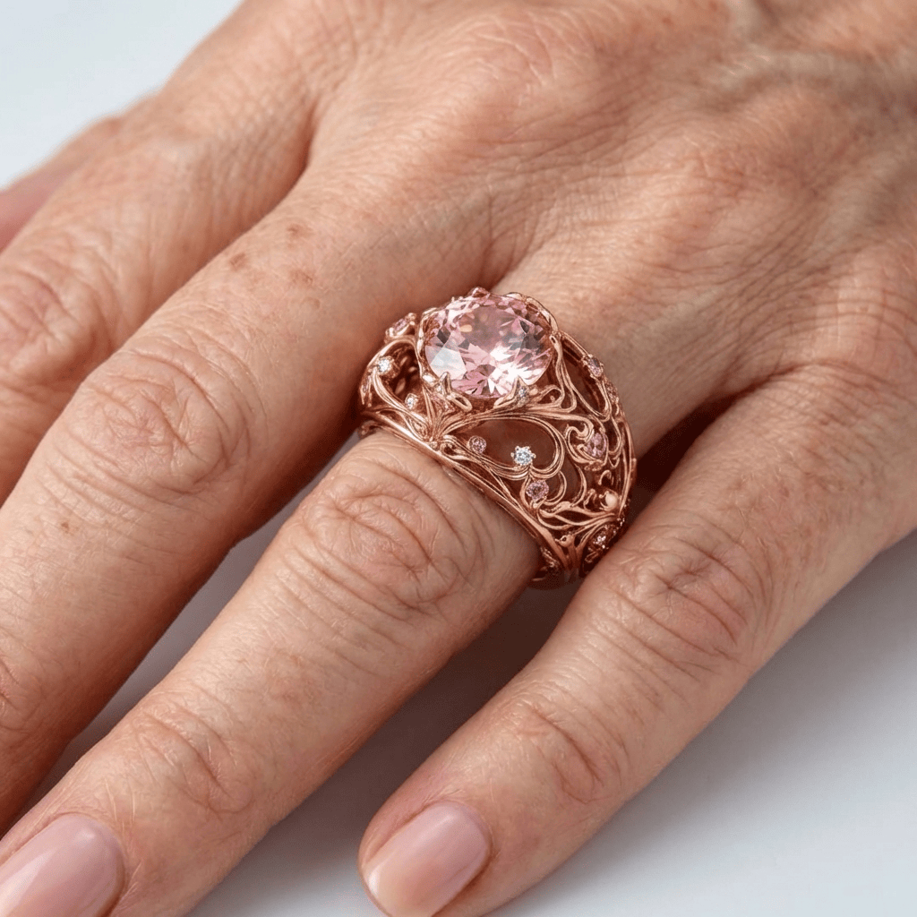 Mira™ - Anello Decorato in Oro con Tormalina Rosa