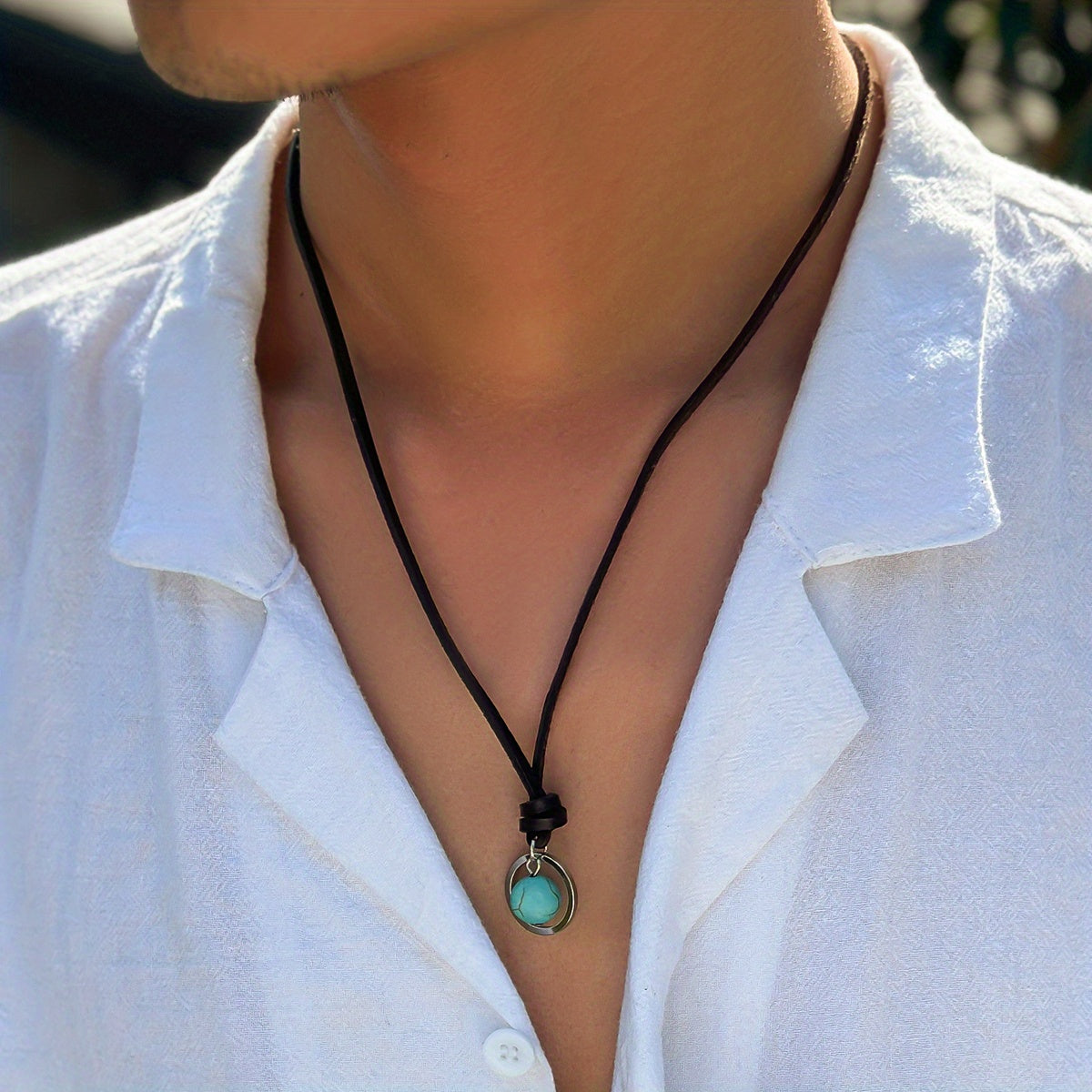 Collana Choker in Pelle con Pendente Turchese Bohemien