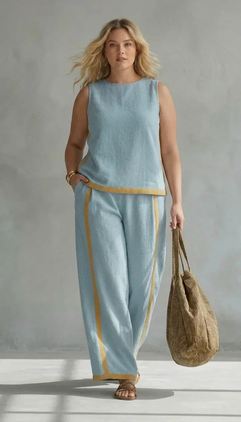 Lucentia™ - Elegante e Casual Set di Gilet e Pantaloni con Dettagli Bicolore