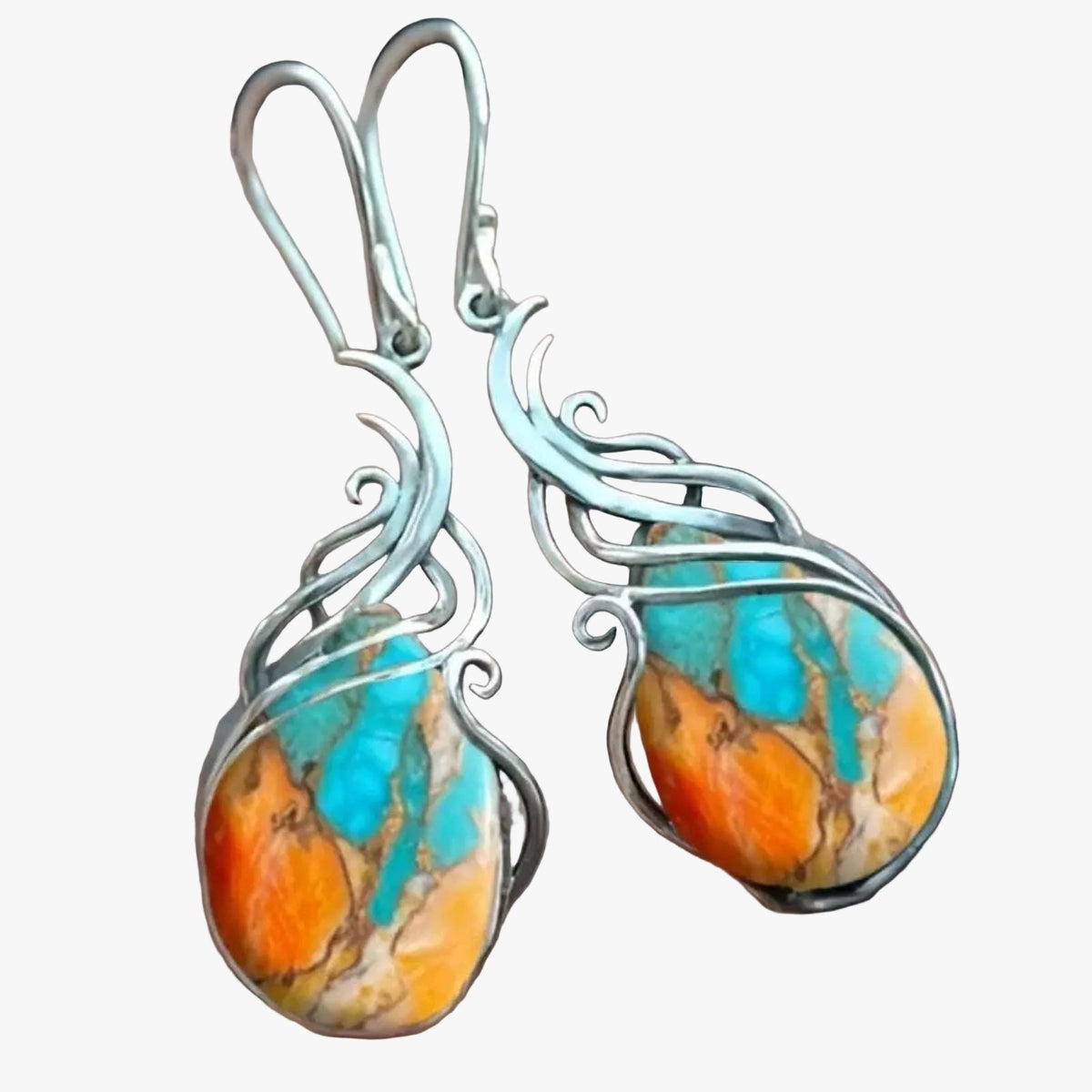 Orecchini pendenti con gemme blu e arancioni