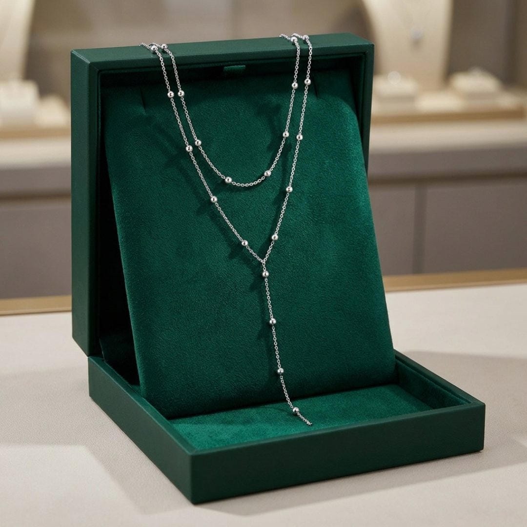 Collana con Perle a Lunga Frangia Doppio Strato Oro