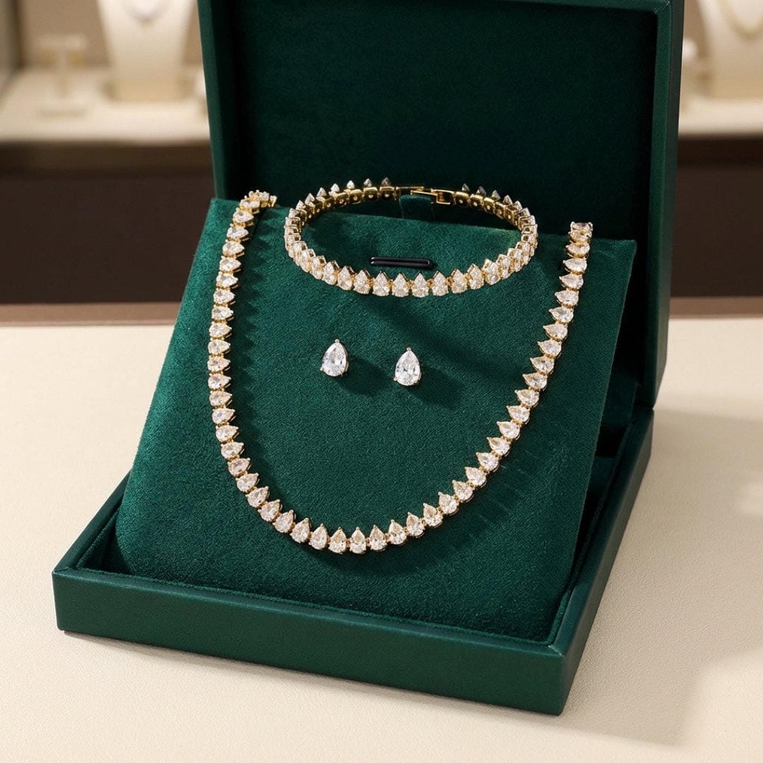 Splendido Set Completo di Zirconia Cubica Rotonda Trasparente per Sposa