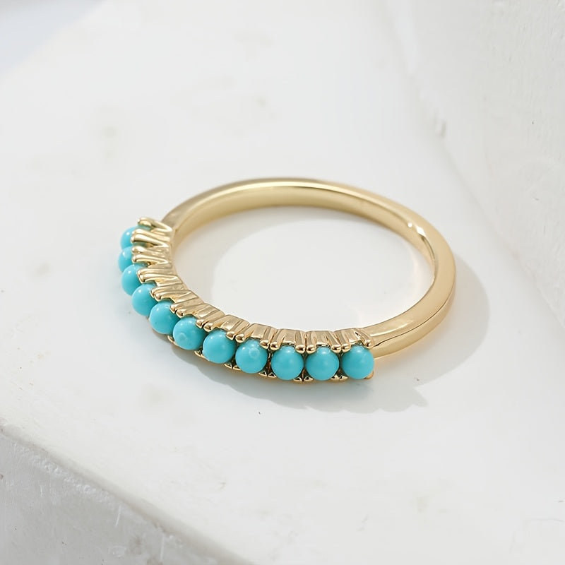 Anello a Fascia Placcato Oro con Perline Turchesi Bohemien