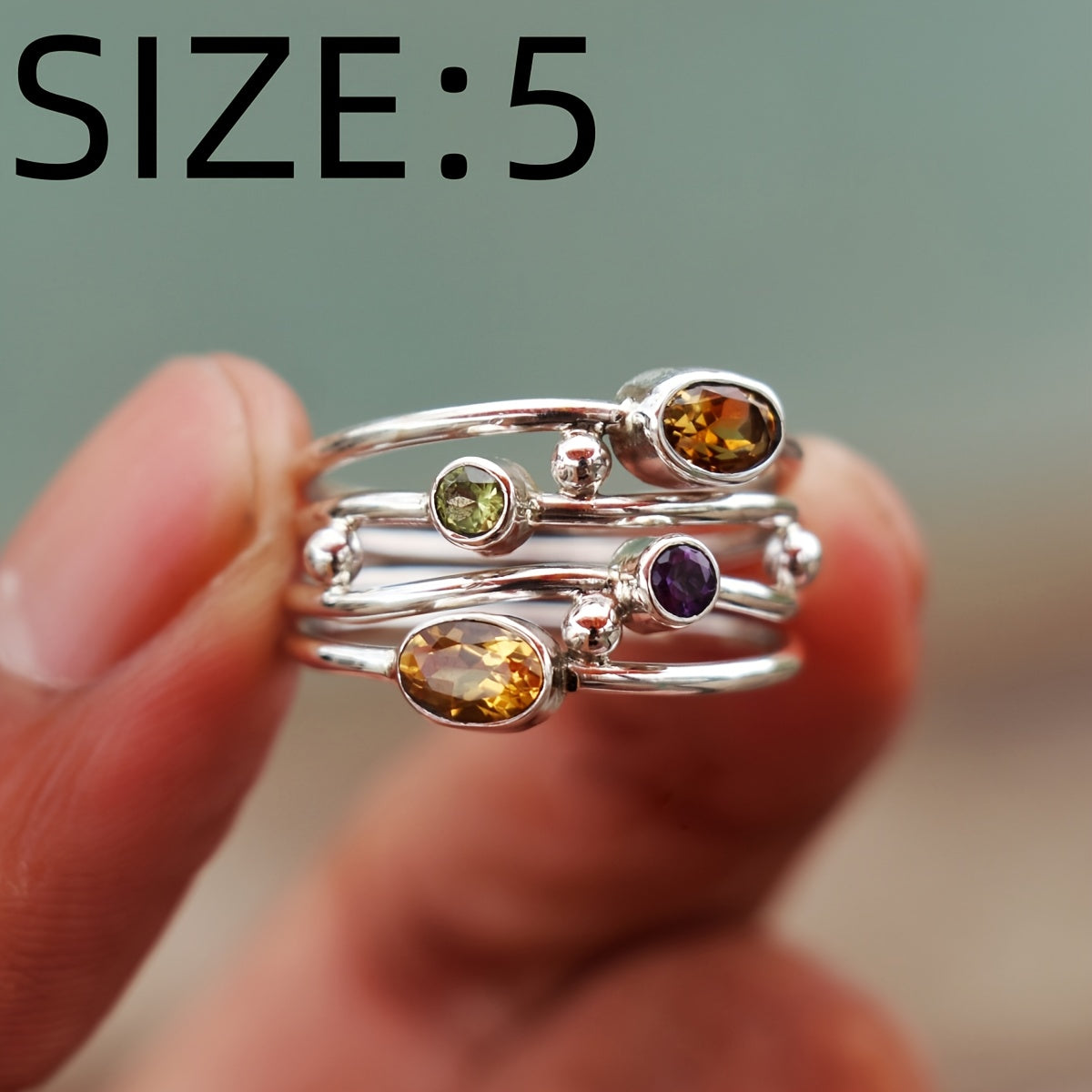 Anello Impilabile in Gemme Multicolore Bohemien