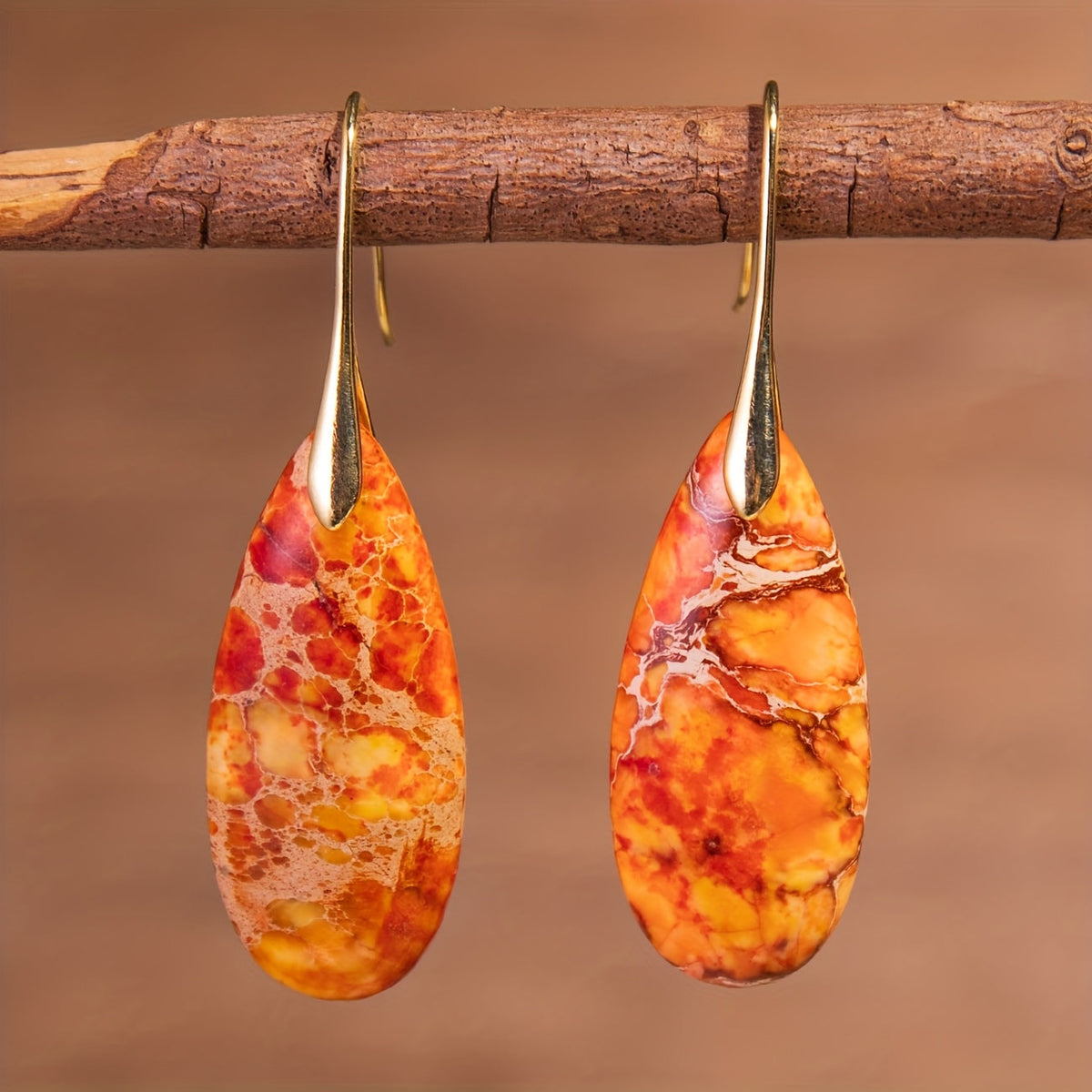 Orecchini Pendenti in Pietra Naturale Arancione Bohemien