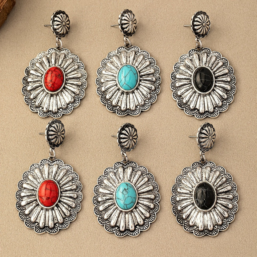 Orecchini Vintage Bohemien con Motivo Tondo in Turchese