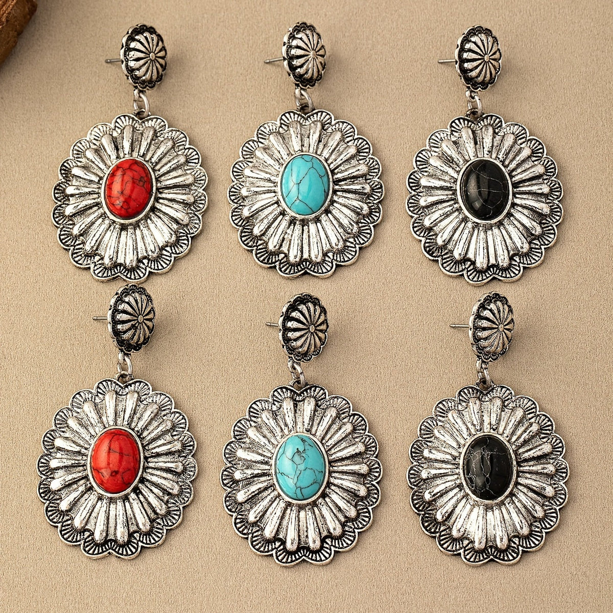 Orecchini Vintage Bohemien con Motivo Tondo in Turchese