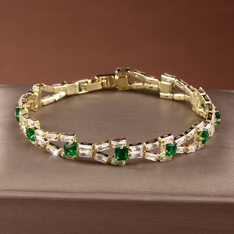Viora™ -  Bracciale Tennis Verde con Maglie Dorate