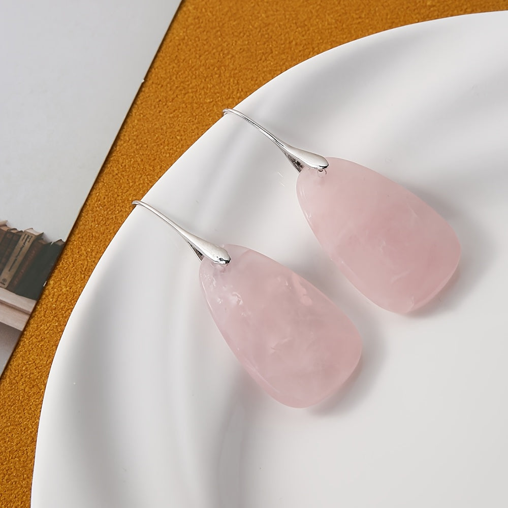 Orecchini a Goccia in Pietra Naturale di Quarzo Rosa Bohemien
