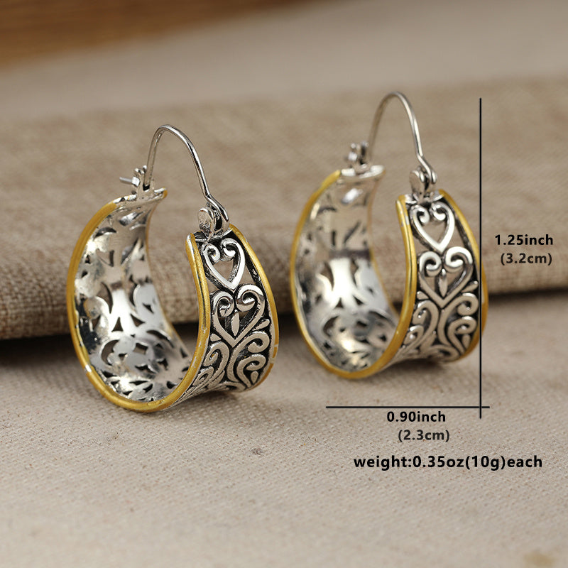 Orecchini a Cerchio Boho Vintage Bicolore Intagliati
