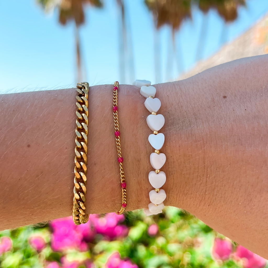 Bracciale a cuore in pietra naturale e conchiglia Bohemien