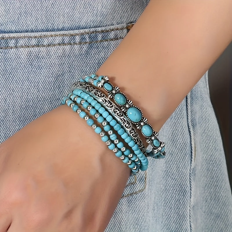 Set di Braccialetti Vintage Bohemien in Turchese