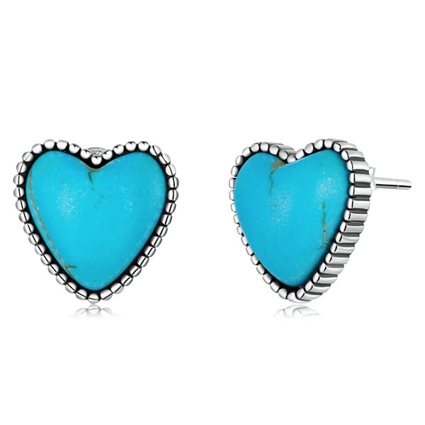 Orecchini a cuore in argento placcato turchese Boho
