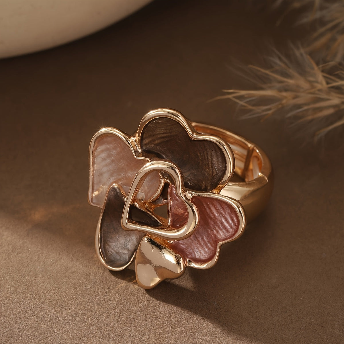 Anello a cuore in smalto placcato oro bohemien