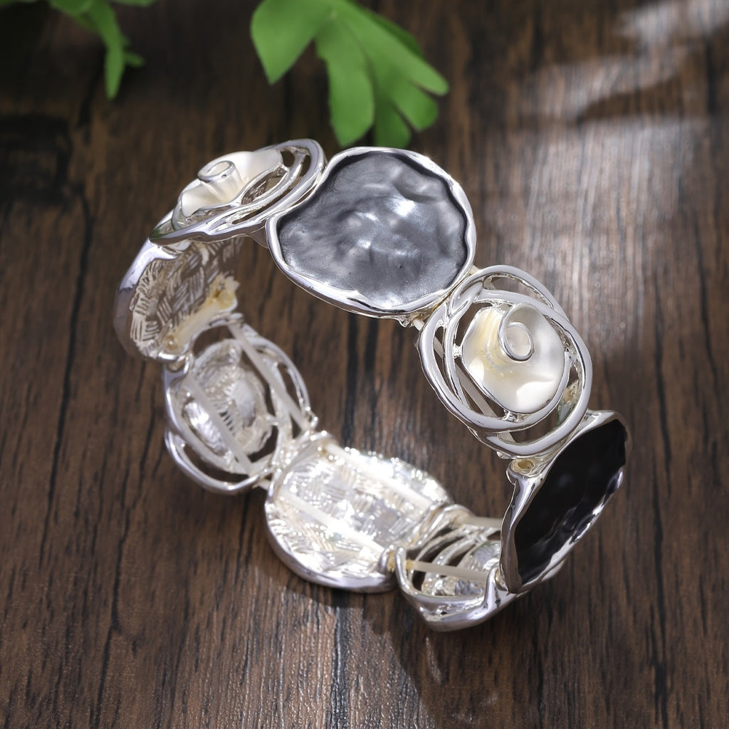Bracciale Elastico Geometrico a Cuffia con Fiore Rotondo Bohemien