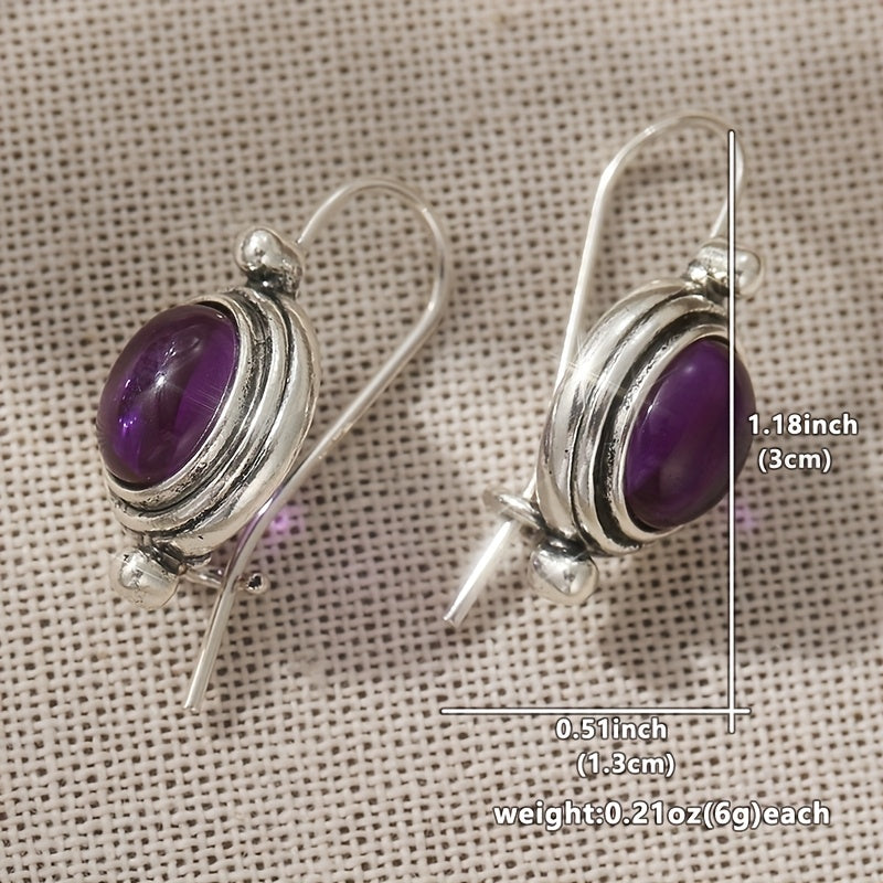 Orecchini a pendente vintage boho in pietra viola con placcatura in argento