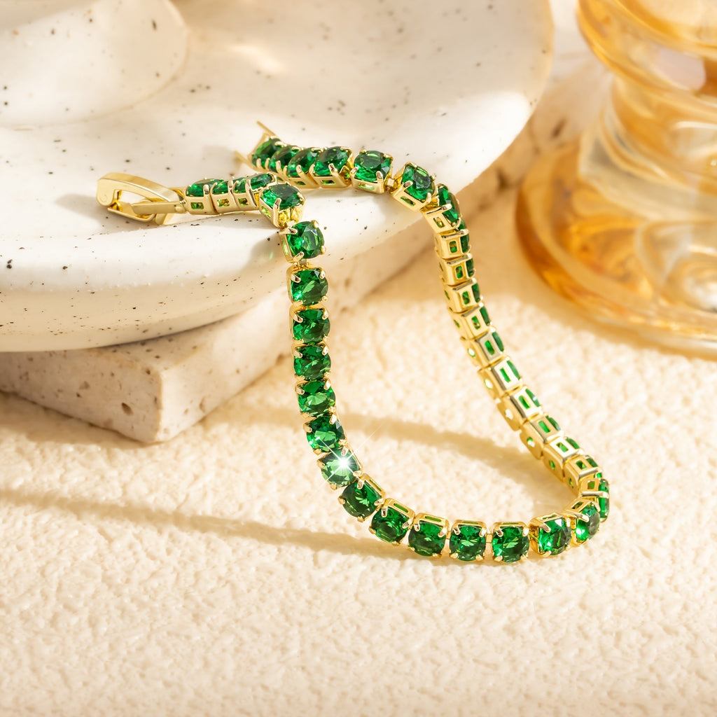 Bracciale Tennis Placcato Oro in Zirconia Verde Smeraldo Bohemien