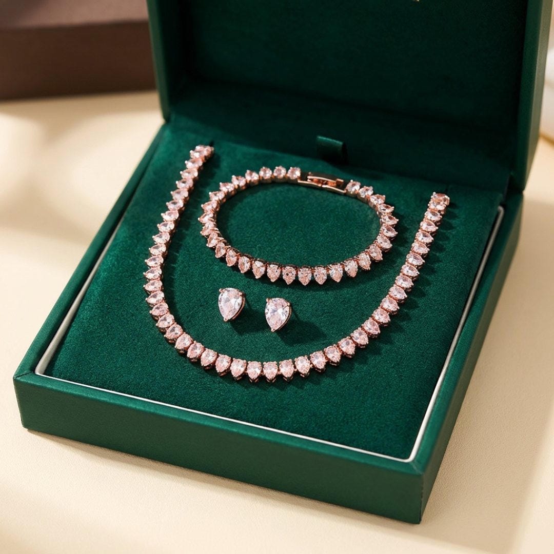 Splendido Set Completo di Zirconia Cubica Rotonda Trasparente per Sposa