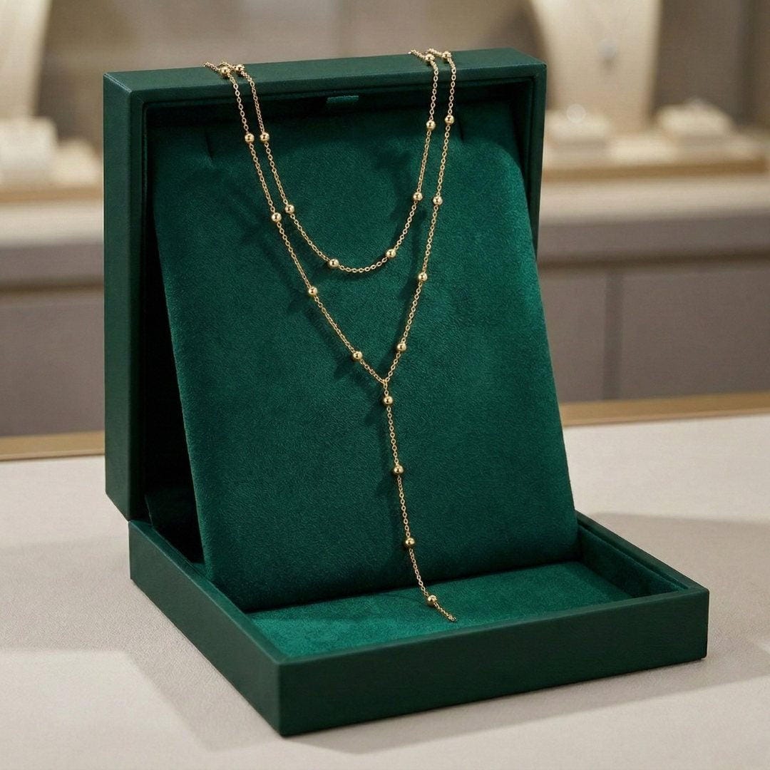 Collana con Perle a Lunga Frangia Doppio Strato Oro