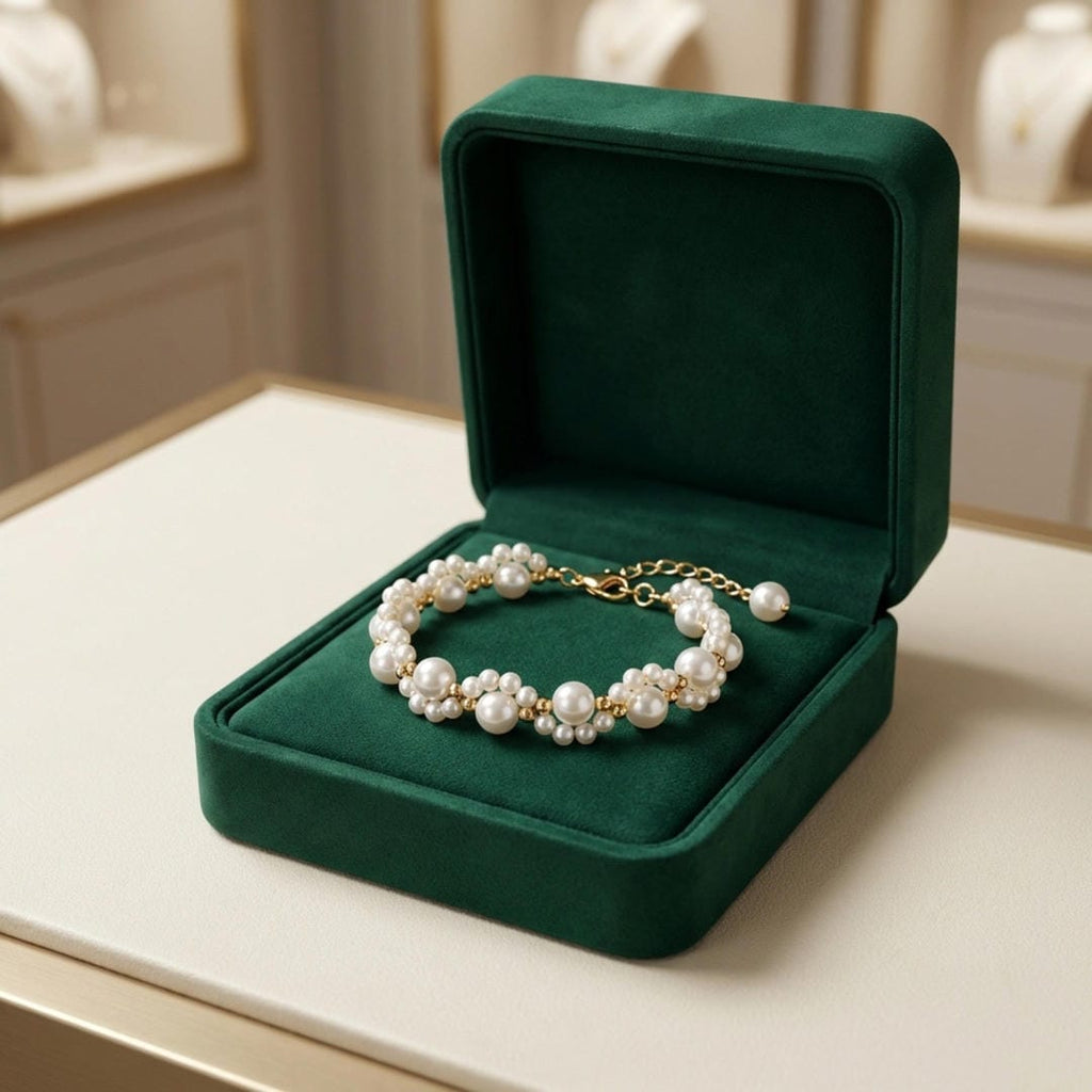 Bracciale a Catena con Cluster di Perle in Fiore