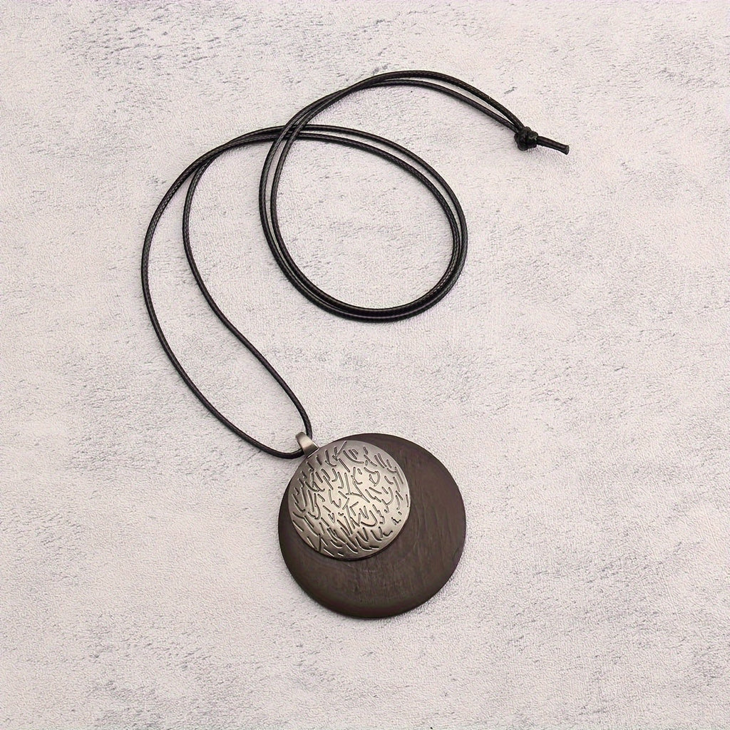 Collana Lunga con Pendente Medaglione Spirale Bohemien Retro
