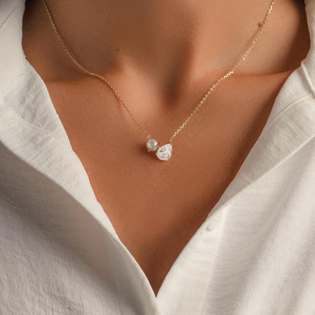 Collana con Charm Duo a Goccia di Perla