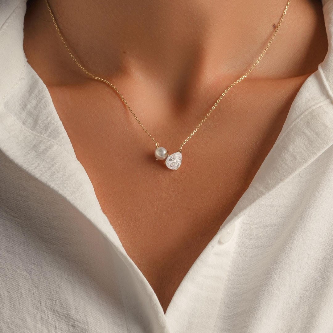 Collana con Charm Duo a Goccia di Perla