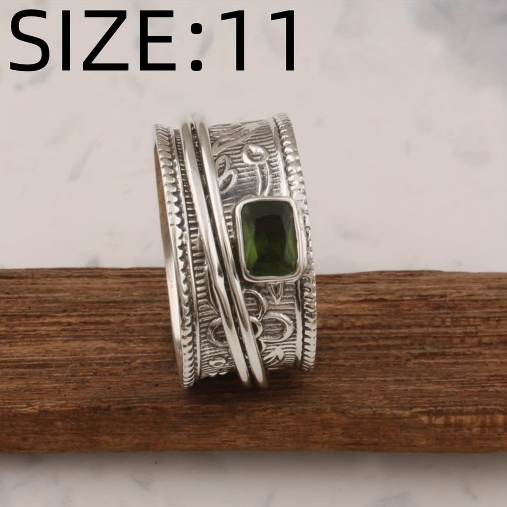 Anello Vintage Bohemien a Banda Larga Placcato Argento con Zirconia