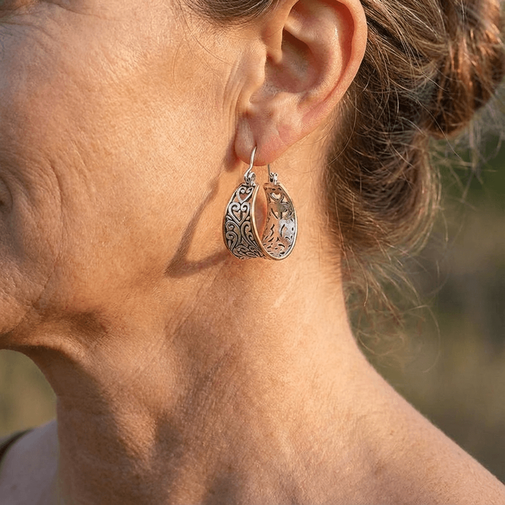 Orecchini a Cerchio Boho Vintage Bicolore Intagliati