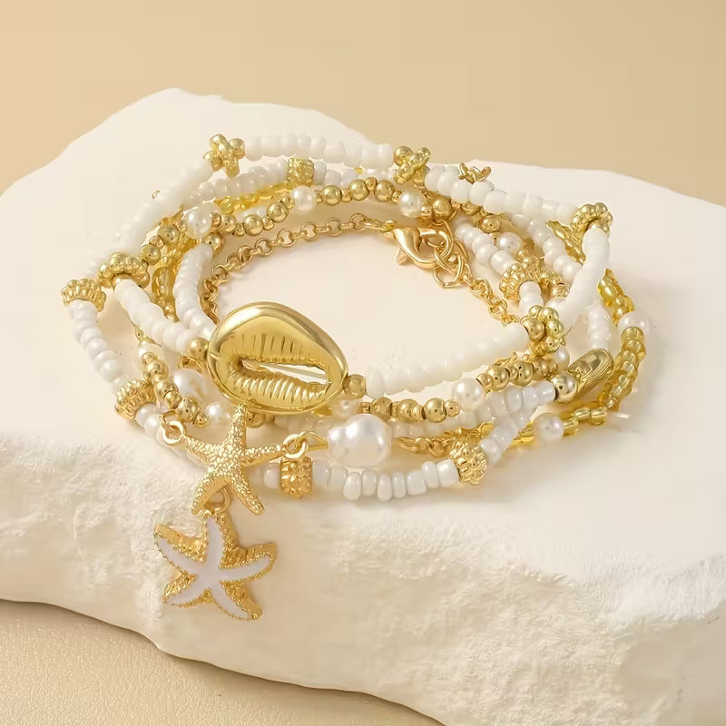 Set di 6 Bracciali in Oro e Perle