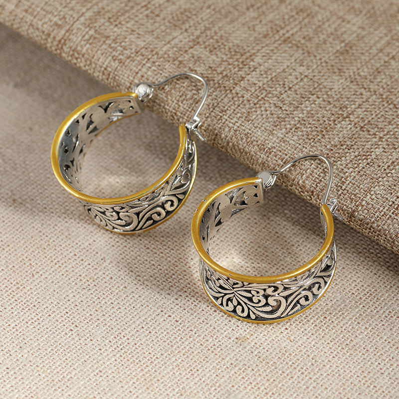 Orecchini a Cerchio Boho Vintage Bicolore Intagliati