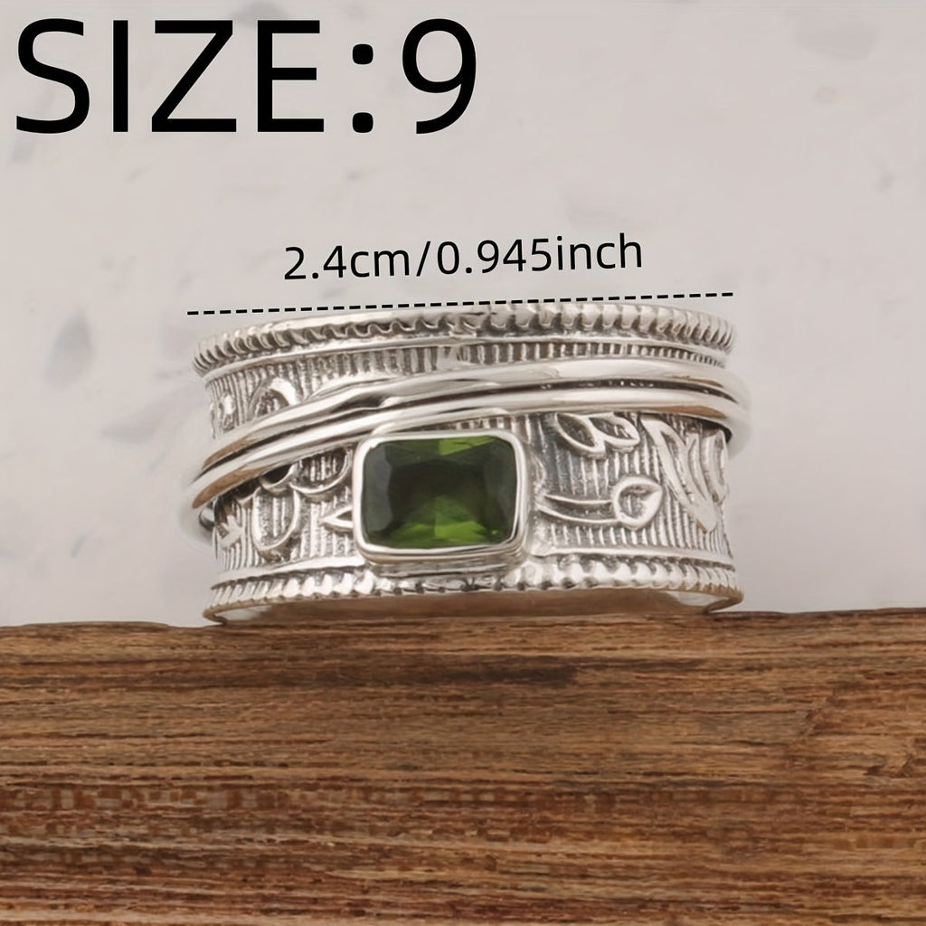 Anello Vintage Bohemien a Banda Larga Placcato Argento con Zirconia