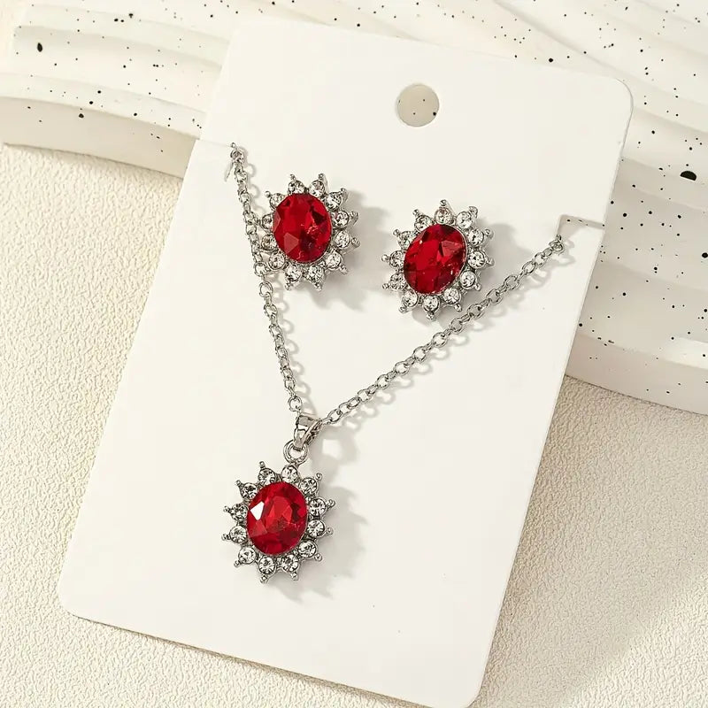 Set di gioielli in argento e rubino floreale