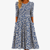 Mirella™ - Abito Maxi Garden con Tasche e Margherite Blu