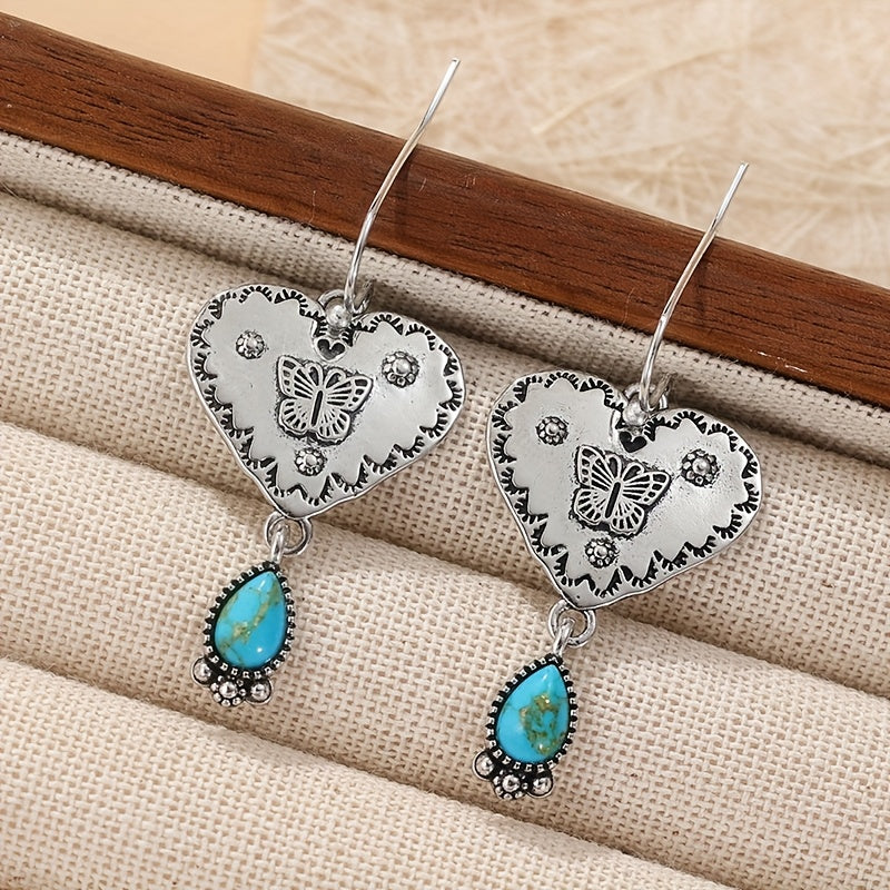Orecchini a Farfalla a Cuore Turchese Boho in Argento