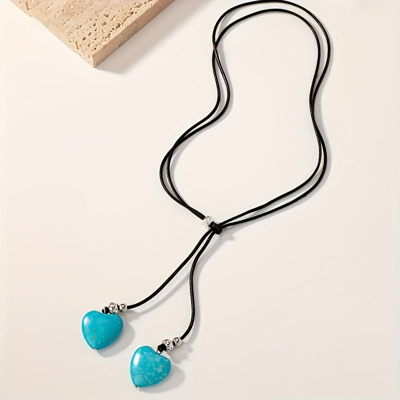 Collana e Orecchini a Cuore Turchese in Stile Vintage Bohemien