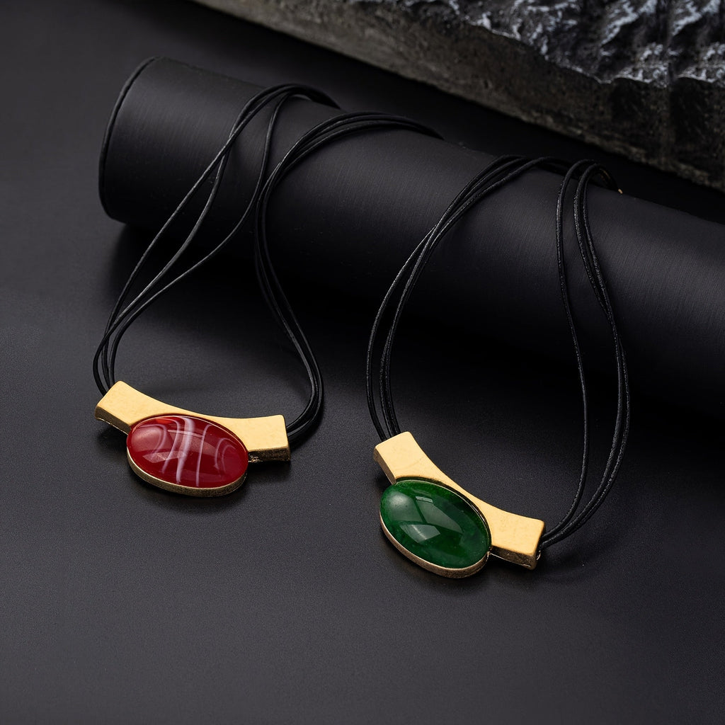 Collana Bohemien Placcata in Oro con Pietra Preziosa