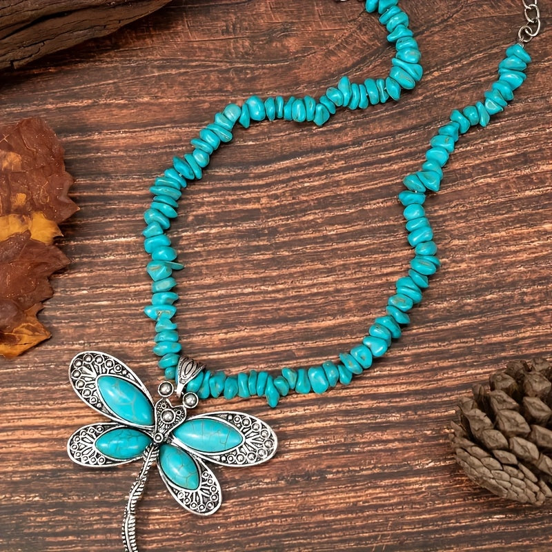 Collana con Pendente a Libellula Vintage Boho in Turchese