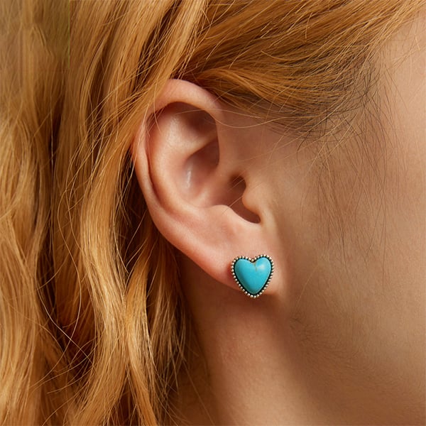 Orecchini a cuore in argento placcato turchese Boho