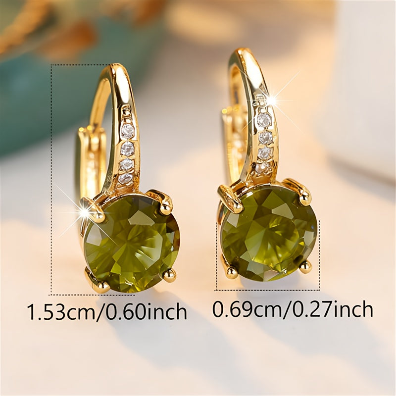 Orecchini Vintage Bohemien in Zirconia Cubica Verde con Artiglio Dorato