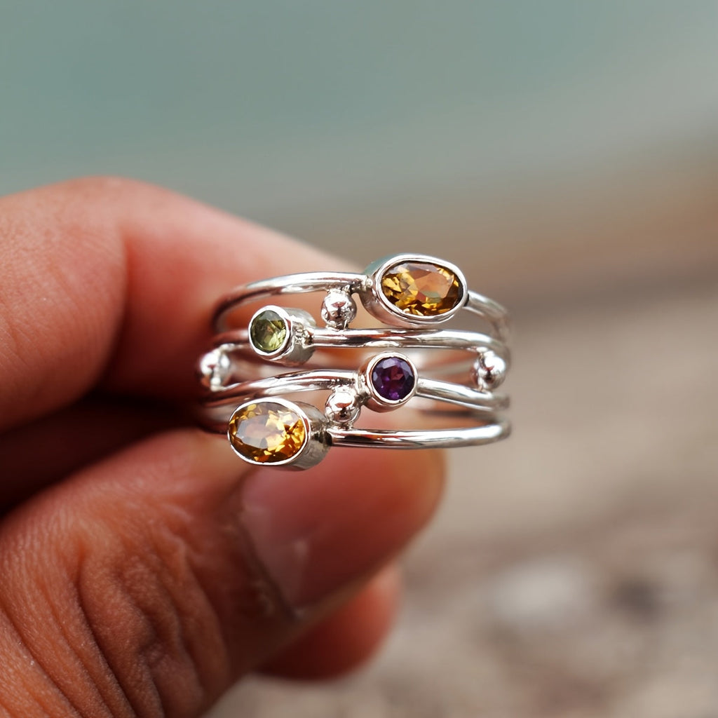 Anello Impilabile in Gemme Multicolore Bohemien
