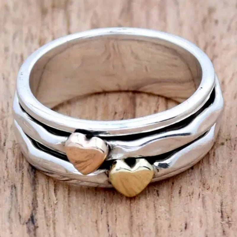 Anello Ampio a Cuore Bicolore in Stile Bohemien