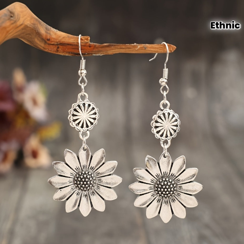 Orecchini a Goccia Vintage Bohemien con Girasole