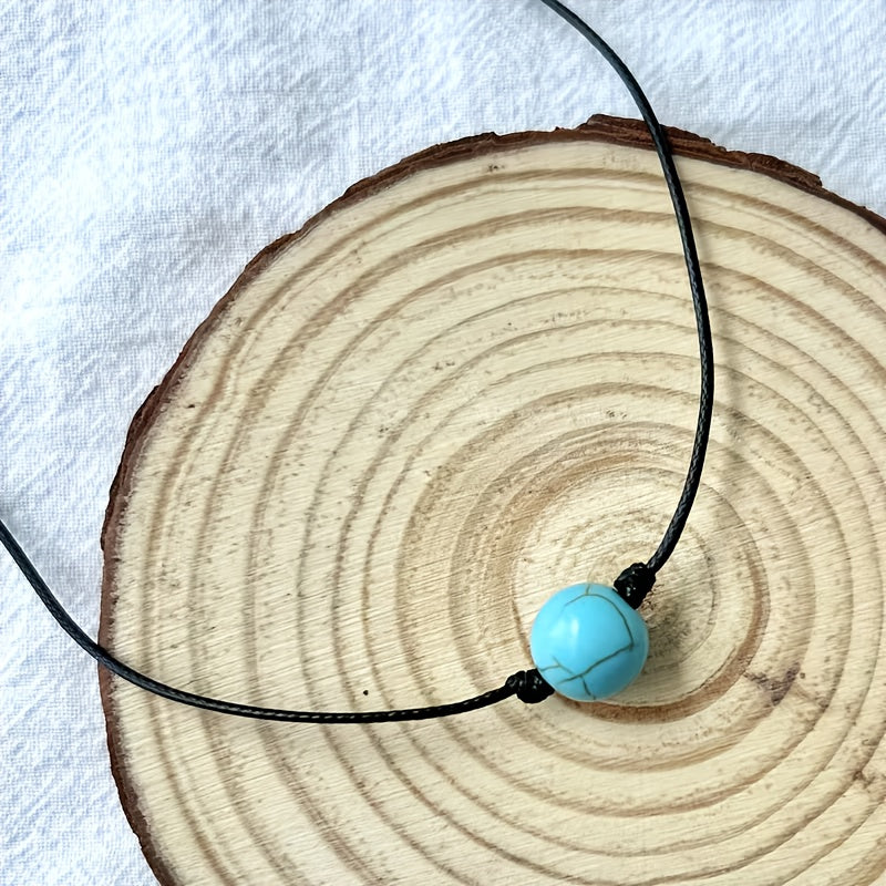 Collana Regolabile con Perle di Pietra Turchese Bohemien